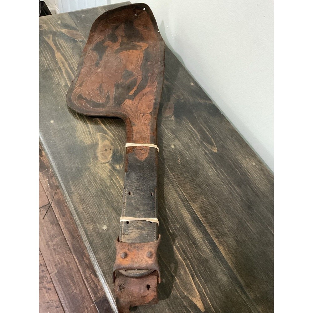 Engraved Leather Cowboy Saddle Fender